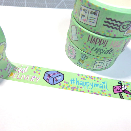 Happy Mail Doodle Washi Tape- Mint Green