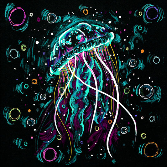 Jellyfish Glow Illustration – Ethereal Ocean-Inspired Art Print (8x8 or 5x5)