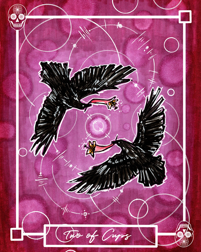 Two of Cups / Chalices – Minor Arcana Indie Tarot Art Print (8x10 or 5x7)